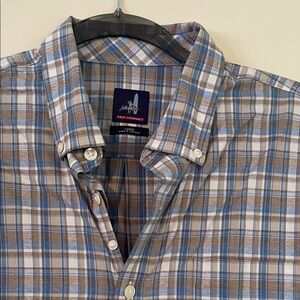 johnnie-O Men's Casual Blue and Tan Plaid Shirt